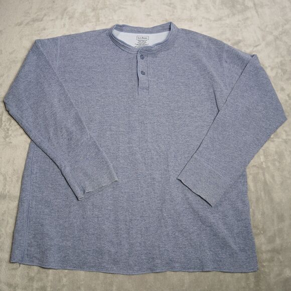 LL Bean River Driver Shirt Mens XXL Henley Wool Traditional 2XL Blue Long Sleeve - Picture 1 of 7